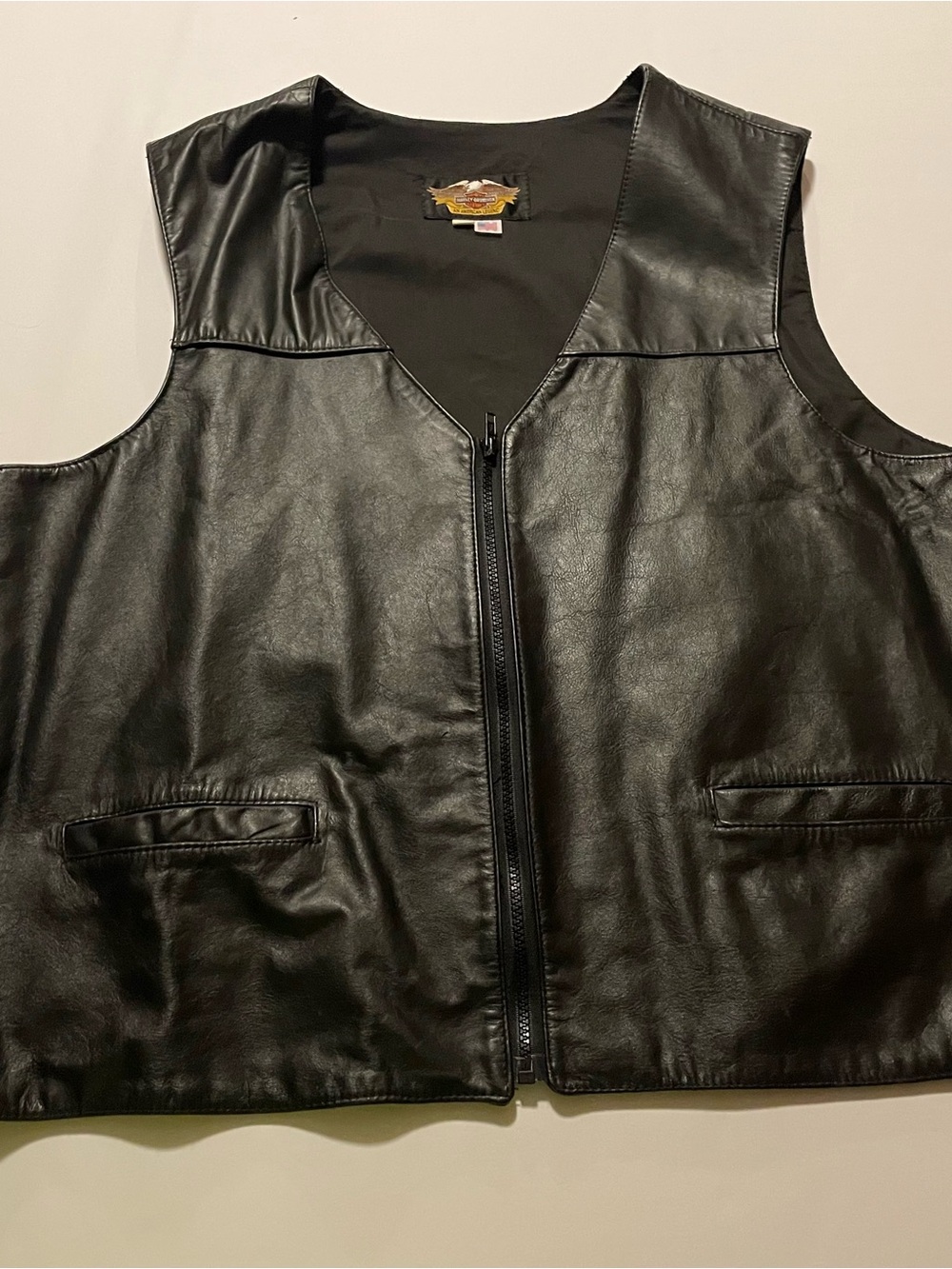 Vintage Harley-Davidson Black Leather Zip-Front Men's Vest